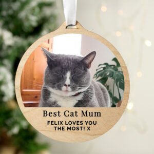 P1011E87 Personalised Any Message Photo Upload Round Hanging Wooden Decoration