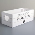 Personalised House & Heart Motif Small White Wooden Storage Crate
