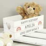 Personalised Rainbow Motif Small White Wooden Storage Crate - Image 2