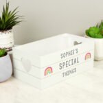Personalised Rainbow Motif Small White Wooden Storage Crate - Image 3