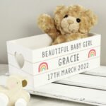 Personalised Rainbow Motif Small White Wooden Storage Crate - Image 4
