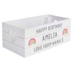 Personalised Rainbow Motif Small White Wooden Storage Crate - Image 5