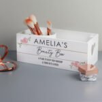 Personalised Any Message Abstract Rose Design Small White Wooden Storage Crate