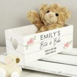 Personalised Any Message Abstract Rose Design Small White Wooden Storage Crate - Image 5