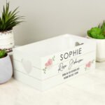 Personalised Any Message Abstract Rose Design Small White Wooden Storage Crate - Image 3