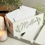Personalised Name Only Botanical Design Small White Wooden Storage Crate - Image 2