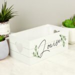 Personalised Name Only Botanical Design Small White Wooden Storage Crate - Image 3