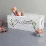 Personalised Name Only Botanical Design Small White Wooden Storage Crate - Image 4