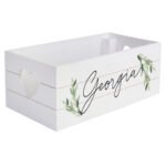 Personalised Name Only Botanical Design Small White Wooden Storage Crate - Image 5