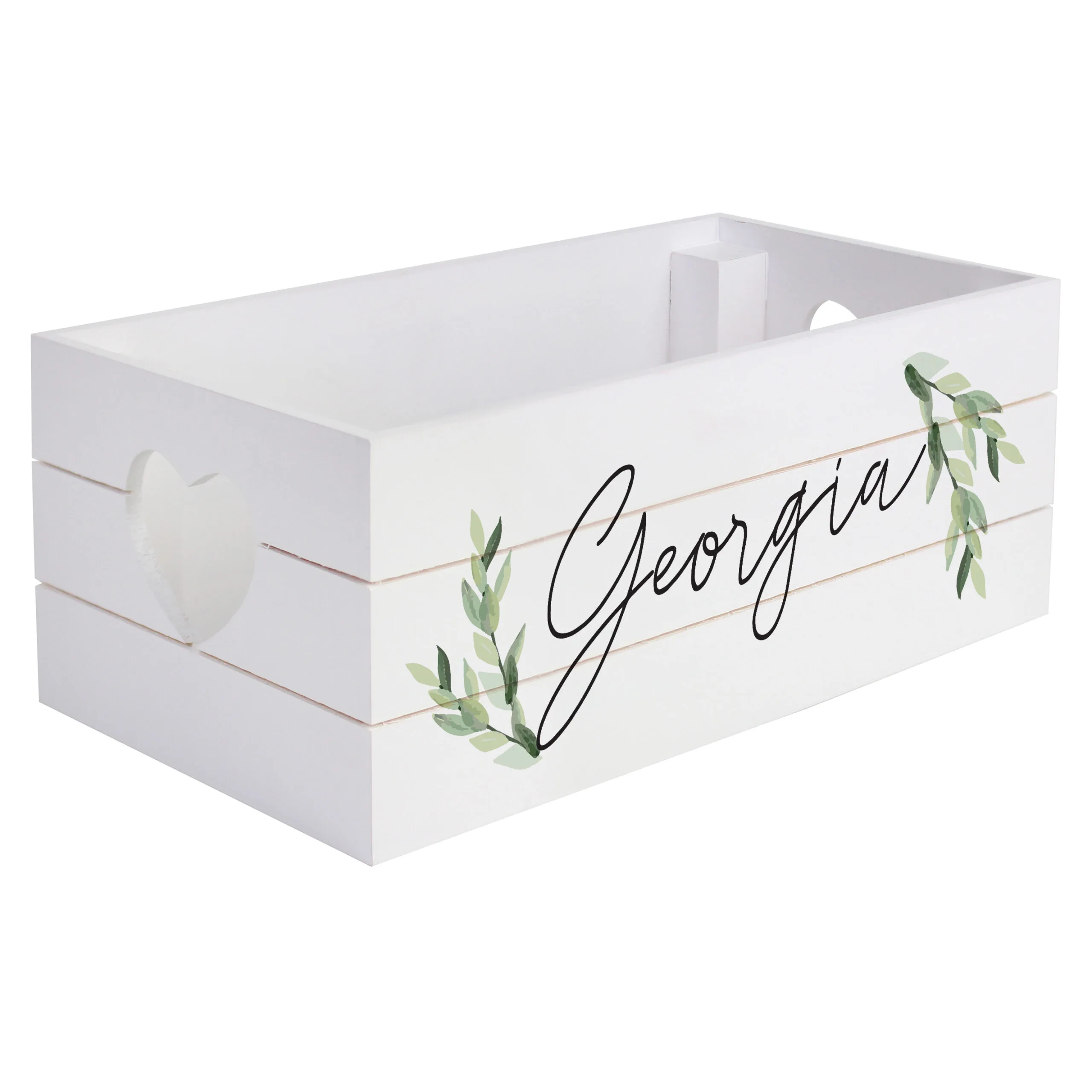 Personalised Name Only Botanical Design Small White Wooden Storage Crate - Image 5