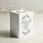 Personalised Any Message Abstract Rose Design White Wooden Tea Light Candle Holder - Image 2
