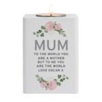 Personalised Any Message Abstract Rose Design White Wooden Tea Light Candle Holder - Image 5