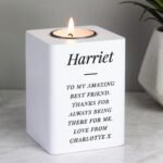 Personalised Any Message White Wooden Tea Light Candle Holder