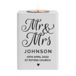Personalised 'Mr & Mrs' White Wooden Tea Light Candle Holder - Image 4
