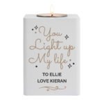 Personalised 'You Light Up My Life' White Wooden Tea Light Candle Holder - Image 4