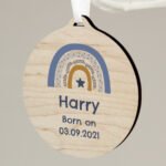 Personalised Any Message Blue Rainbow Round Wooden Decoration