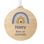 Personalised Any Message Blue Rainbow Round Wooden Decoration - Image 3