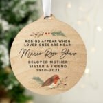 Personalised 'Robins Appear...' Memorial Round Wooden Decoration