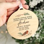 Personalised 'Robins Appear...' Memorial Round Wooden Decoration - Image 2