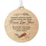 Personalised 'Robins Appear...' Memorial Round Wooden Decoration - Image 4