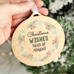 Personalised Any Message Wreath Design Round Wooden Christmas Decoration - Image 5