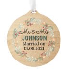 Personalised Any Message Wreath Design Round Wooden Christmas Decoration - Image 6