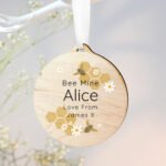 Personalised Any Message Bee Design Round Wooden Decoration