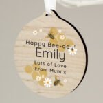 Personalised Any Message Bee Design Round Wooden Decoration - Image 2