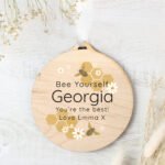 Personalised Any Message Bee Design Round Wooden Decoration - Image 6