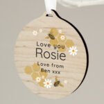 Personalised Any Message Bee Design Round Wooden Decoration - Image 3