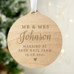 Personalised 'Mr & Mrs' Round Wooden Decoration