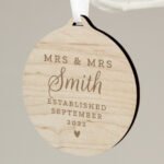 Personalised 'Mr & Mrs' Round Wooden Decoration - Image 3