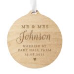 Personalised 'Mr & Mrs' Round Wooden Decoration - Image 4