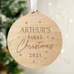 Personalised Baby's 'First Christmas' Round Wooden Decoration