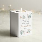Personalised Christmas Foliage Design White Wooden Tea Light Candle Holder - Image 3