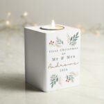 Personalised Christmas Foliage Design White Wooden Tea Light Candle Holder - Image 4
