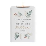 Personalised Christmas Foliage Design White Wooden Tea Light Candle Holder - Image 5