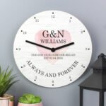 Personalised Any Message 'Always and Forever' Couples Heart Design Wooden Wall Clock - Image 3