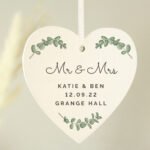 Personalised Any Message Botanical Design Wooden Heart Decoration