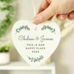 Personalised Any Message Botanical Design Wooden Heart Decoration - Image 2
