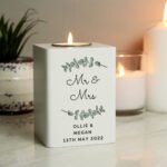 Personalised Botanical Design White Wooden Tea Light Candle Holder - Image 2