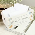 Personalised New Baby Safari Animals Design Small White Wooden Storage Crate - Image 2