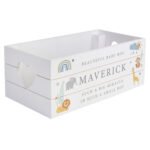 Personalised New Baby Safari Animals Design Small White Wooden Storage Crate - Image 4