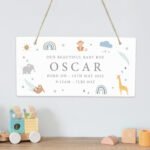 Personalised New Baby Safari Animals Design Hanging Wooden Sign - Image 5