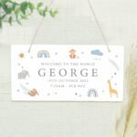 Personalised New Baby Safari Animals Design Hanging Wooden Sign - Image 3