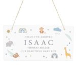 Personalised New Baby Safari Animals Design Hanging Wooden Sign - Image 4