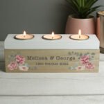 Personalised Any Message Floral Watercolour Design Wooden Triple Tea Light Candle Box
