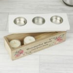 Personalised Any Message Floral Watercolour Design Wooden Triple Tea Light Candle Box - Image 2
