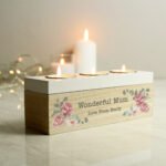 Personalised Any Message Floral Watercolour Design Wooden Triple Tea Light Candle Box - Image 3