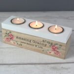 Personalised Any Message Floral Watercolour Design Wooden Triple Tea Light Candle Box - Image 4